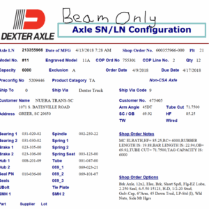 11TF 6K Beam only W/EZ;LUBE & FLG Per serial number